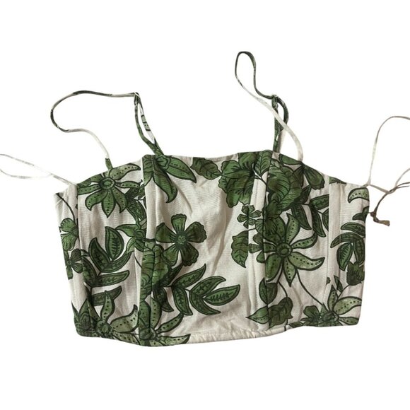 Midnight SKY. Short linen blouse size S. White and green printed. Made in India. - Picture 1 of 7